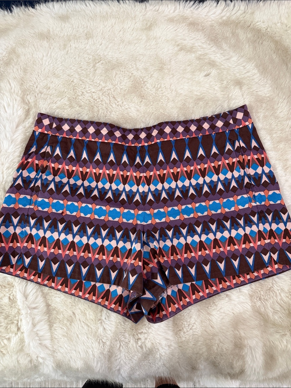J. Crew High-Waist Geometric Print Shorts in Navy, Pink & Blue